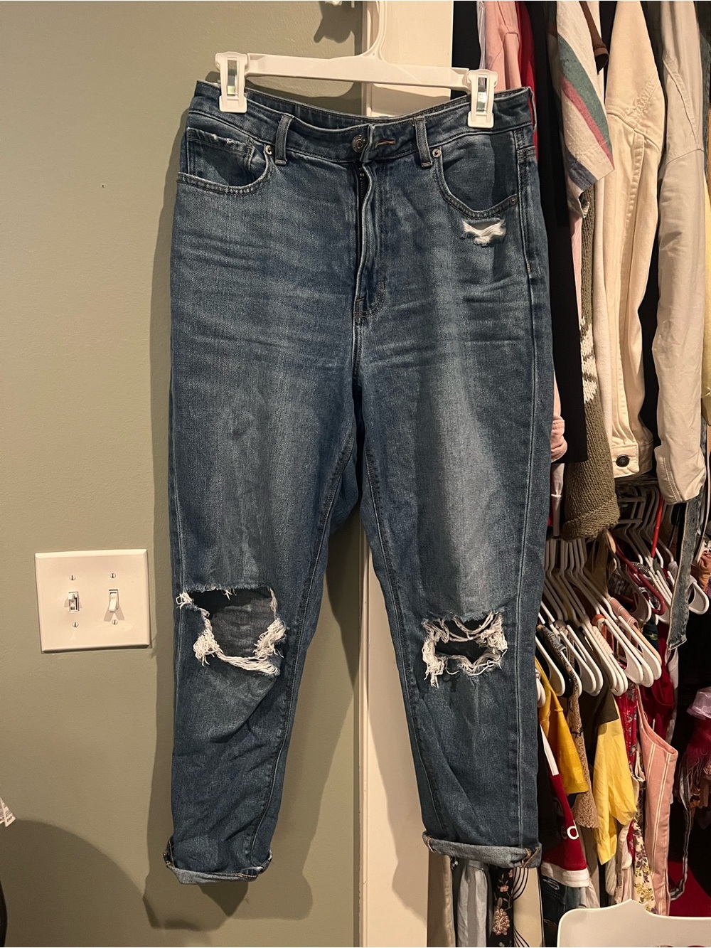 American Eagle Outfitters Distressed Boyfriend Jeans - Medium Blue